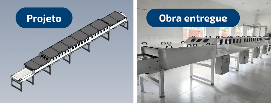 Projeto 3D de secador micro-ondas contínuo e equipamento entregue pela JODI